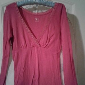 Express sexy basic long sleeve rose pink shirt